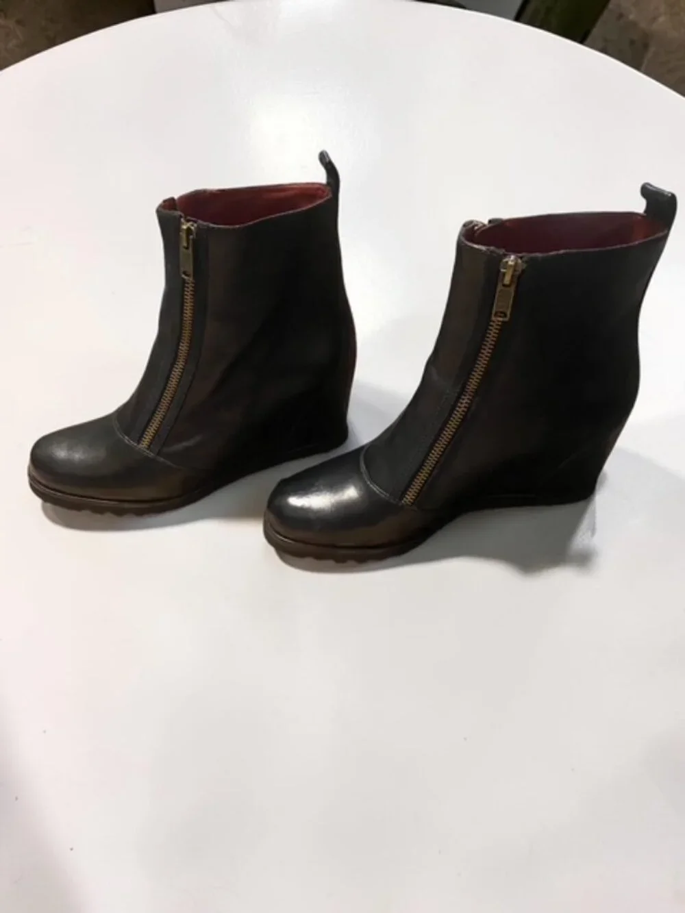 Marc by Marc Jacobs Kit Double Zip Hidden Wedge Boots Black Leather NIB 38.5